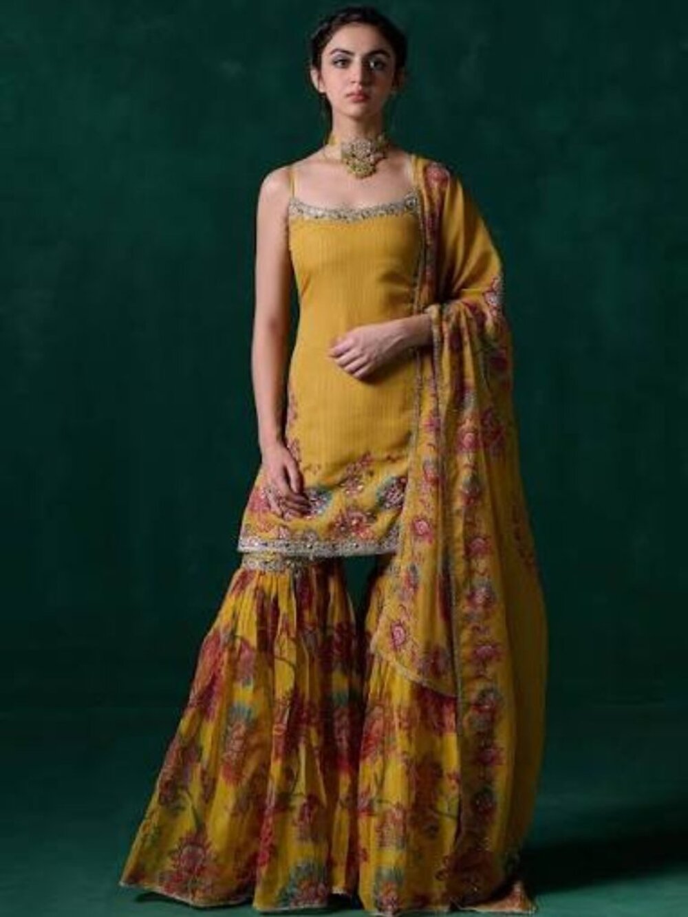 Lashkaraa Yellow Multicolor Floral Printed Sharara Suit
